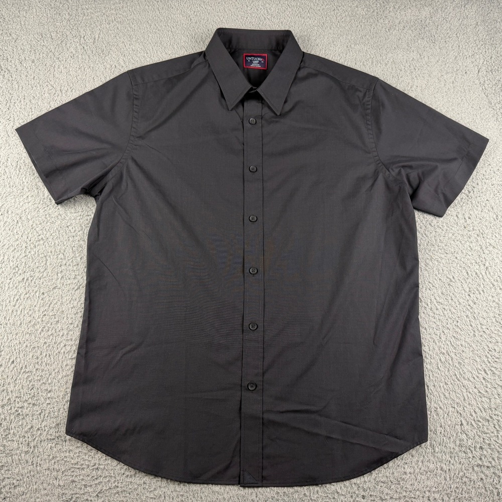 Untuckit Shirt Mens Large Black Coufran Slim Fit Short Sleeve Casual Button Down